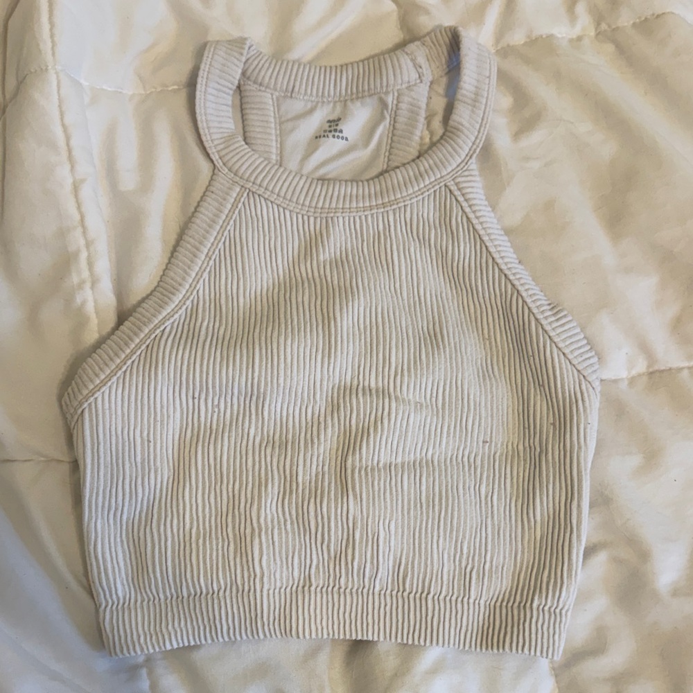 Aerie Ribbed Beige Halter Tank Top